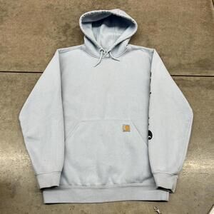 vintage carhartt baby blue small logo heavyweight hoodie size medium